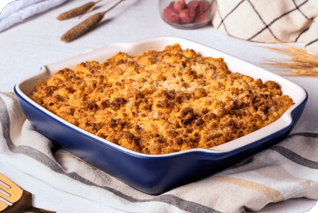 Crumble de Maçã, Ameixa e Framboesa